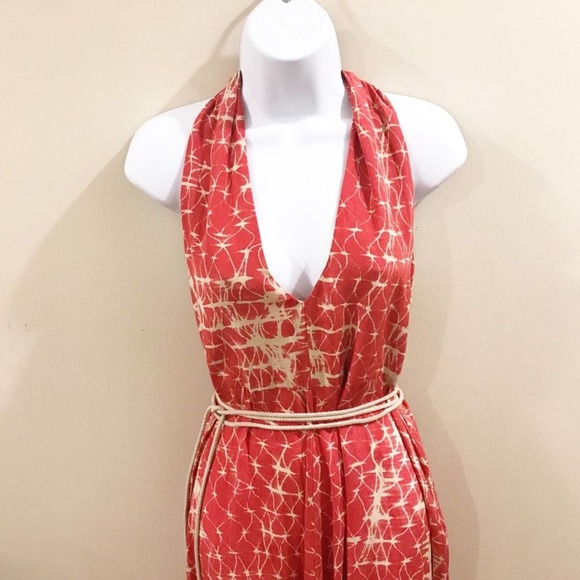 Gryphon Silk Rope Halter Maxi Dress Coral Medium - Picture 4 of 10